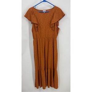 J. Crew factory cotton Midi Dress with elastic waist ,flutter Ruffle Sleeves L